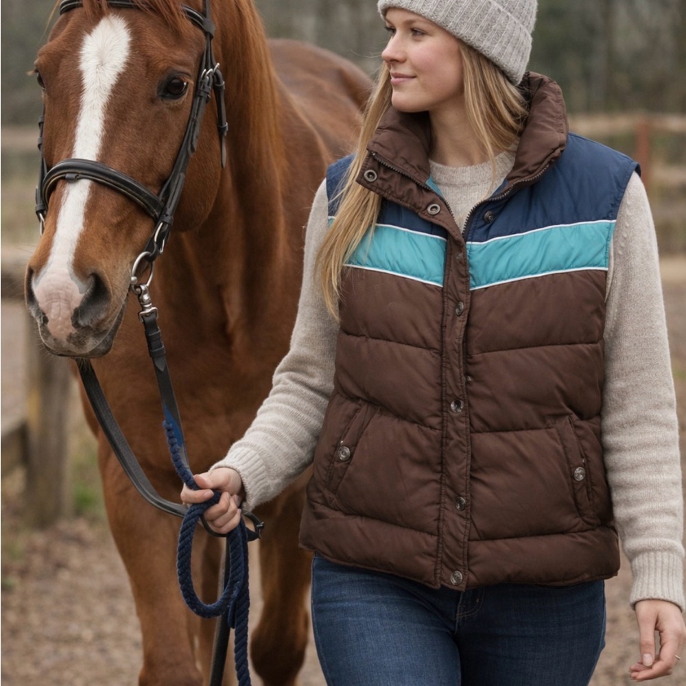 Vintage Y2K Aeropostale Brown and‎ Blue Puffer Vest hippie western cowgirl 🐎